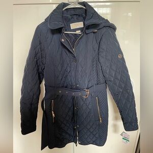 NEW! Michael Kors Faux-Fur-Lined Coat - Navy Blue